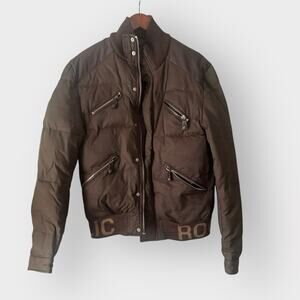 Rock & Republic Brown Zip Up Down Puffer Bomber Jacket Mens, Medium